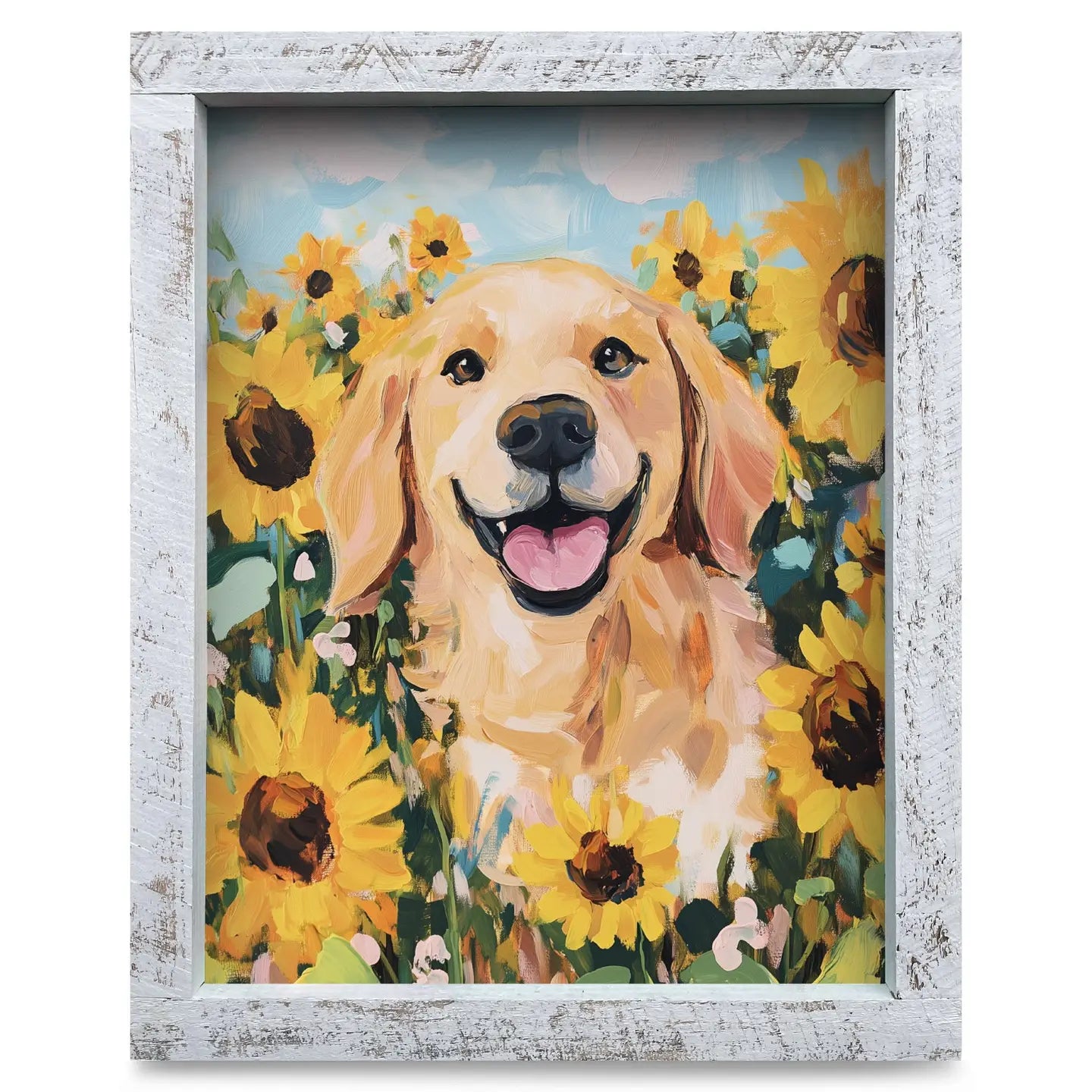 Golden Retriever Sunflowers