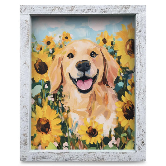 Golden Retriever Sunflowers