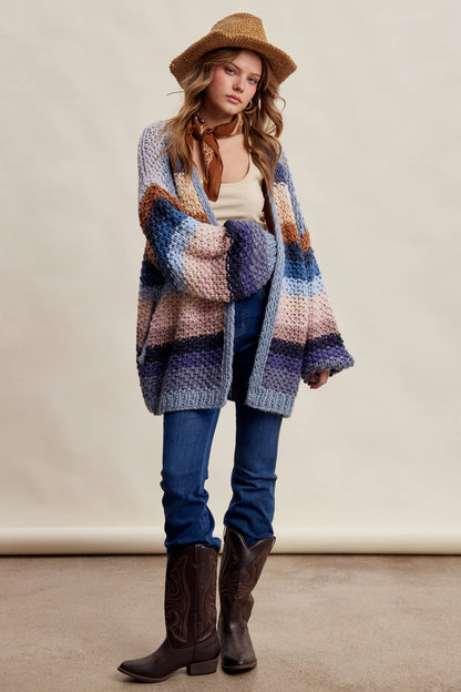 Rainbow Hand-Crochet Open Cardigan