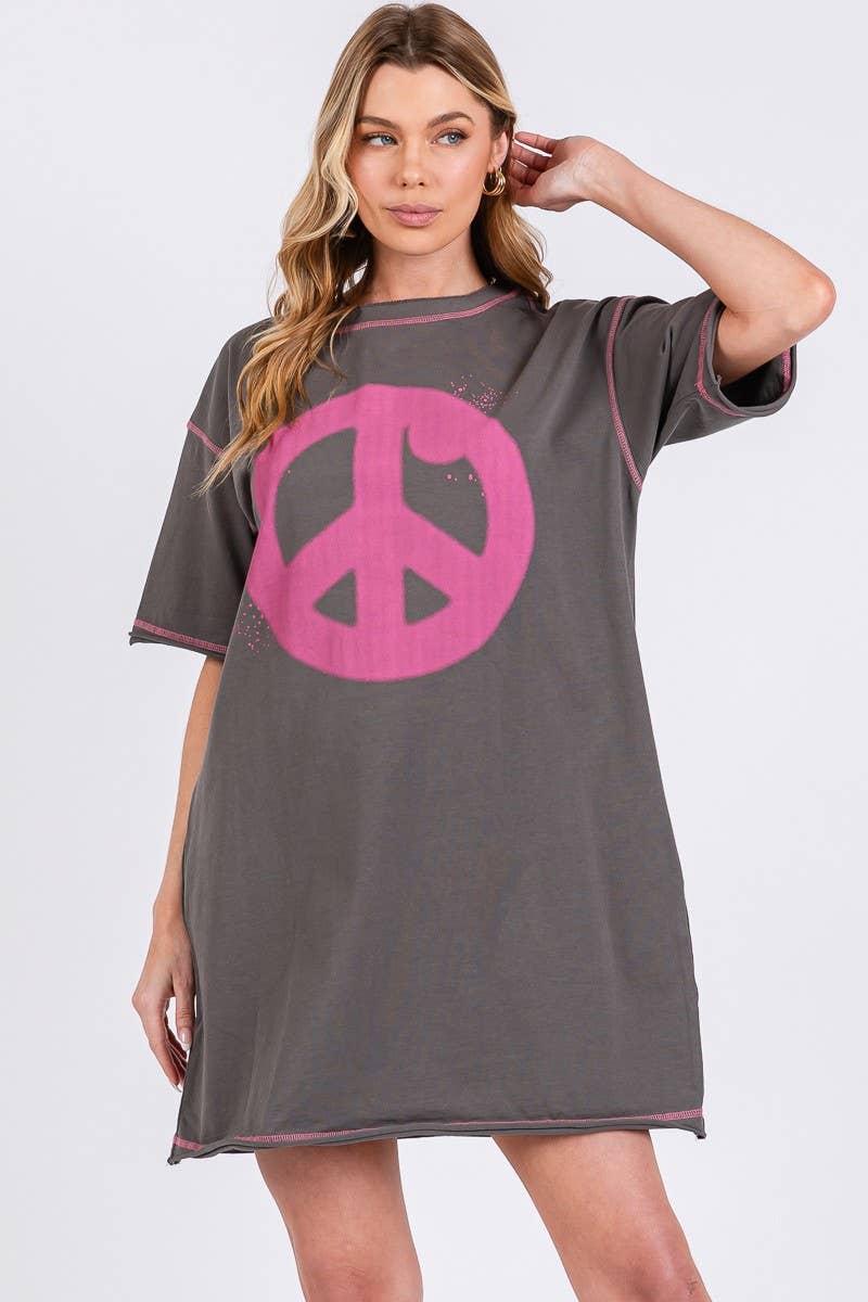 Peace Print Cotton Mini Dress