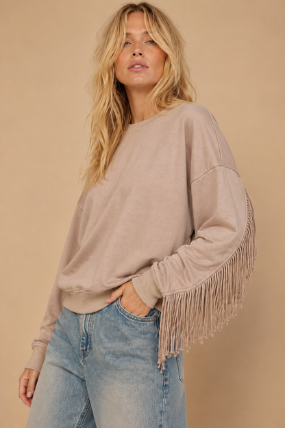 Fringe-Trimmed Oversized Sweatshirt
