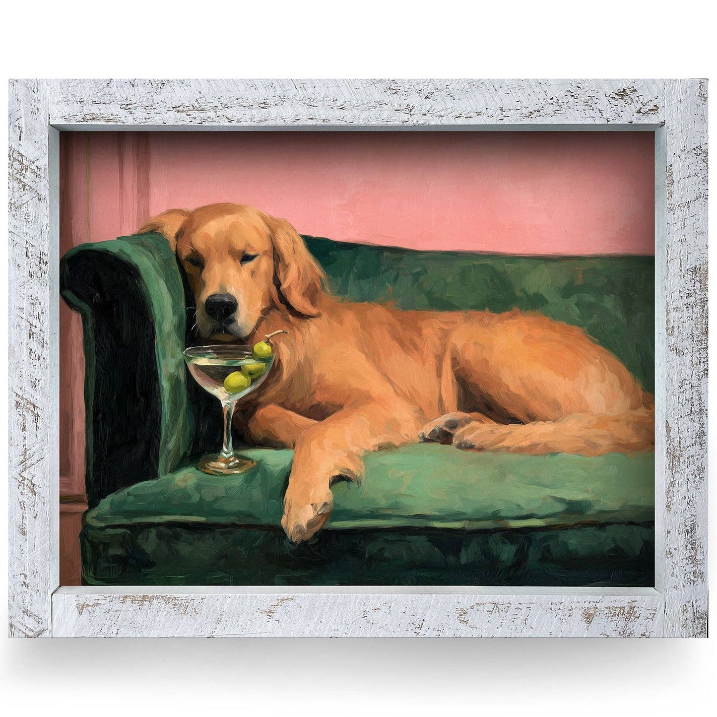 Golden Retriever & Gin Wood Framed Wall Art
