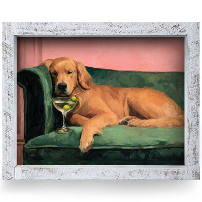 Golden Retriever & Gin Wood Framed Wall Art