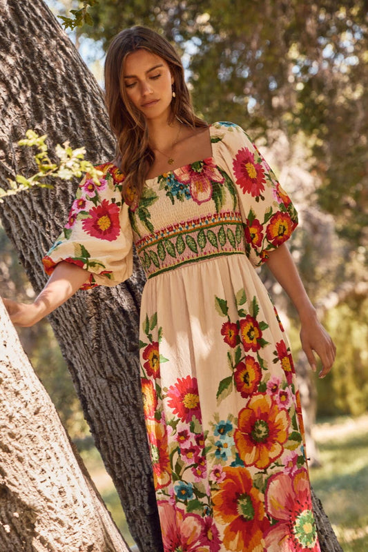 Floral Border Printed Maxi Dress