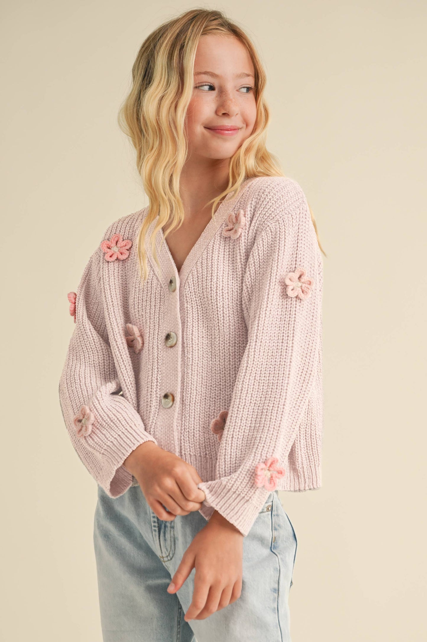 Tween Girls 3D Floral Cardigan