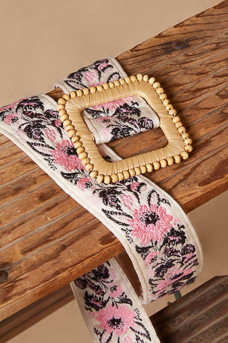 Pink Floral Print Buckle Belt