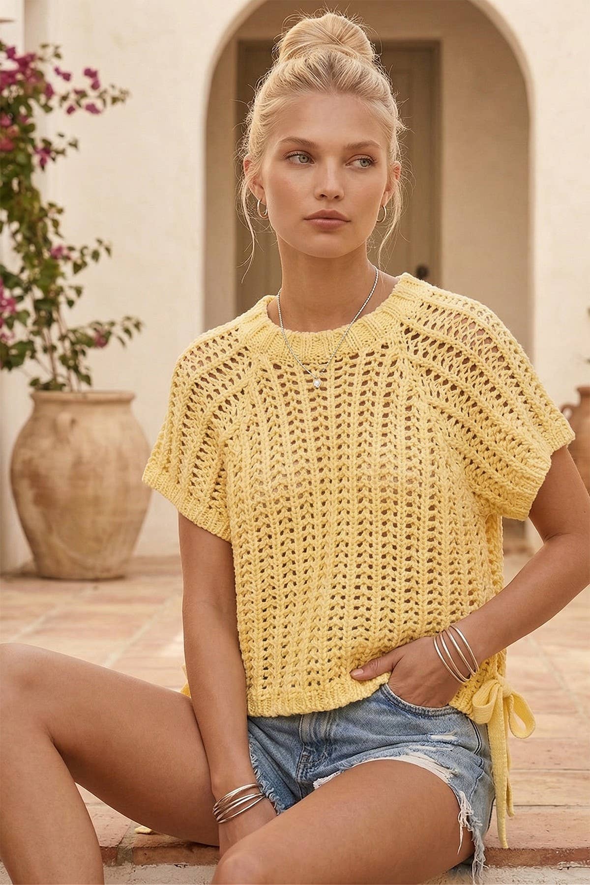 Chunky Crochet Sweater With Side Ties