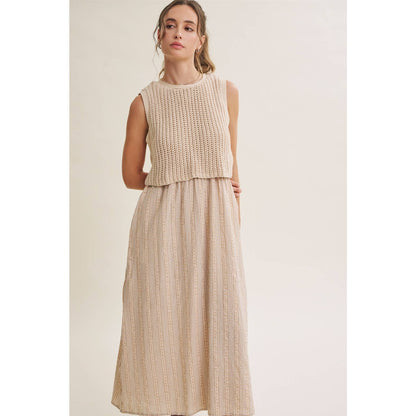 Chunky Sweater Gingham Stripe Mix Media Dress