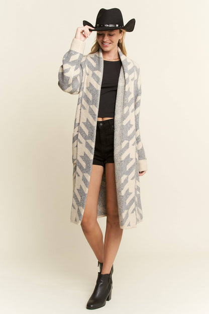 Houndstooth Print Cardigan