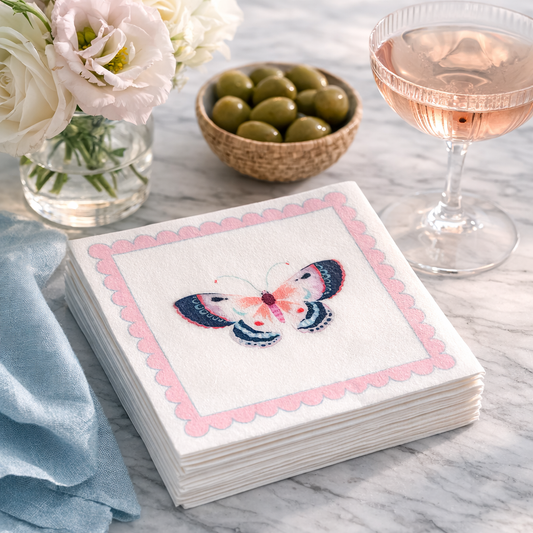 Pink Butterfly Linen-Feel Cocktail Napkins