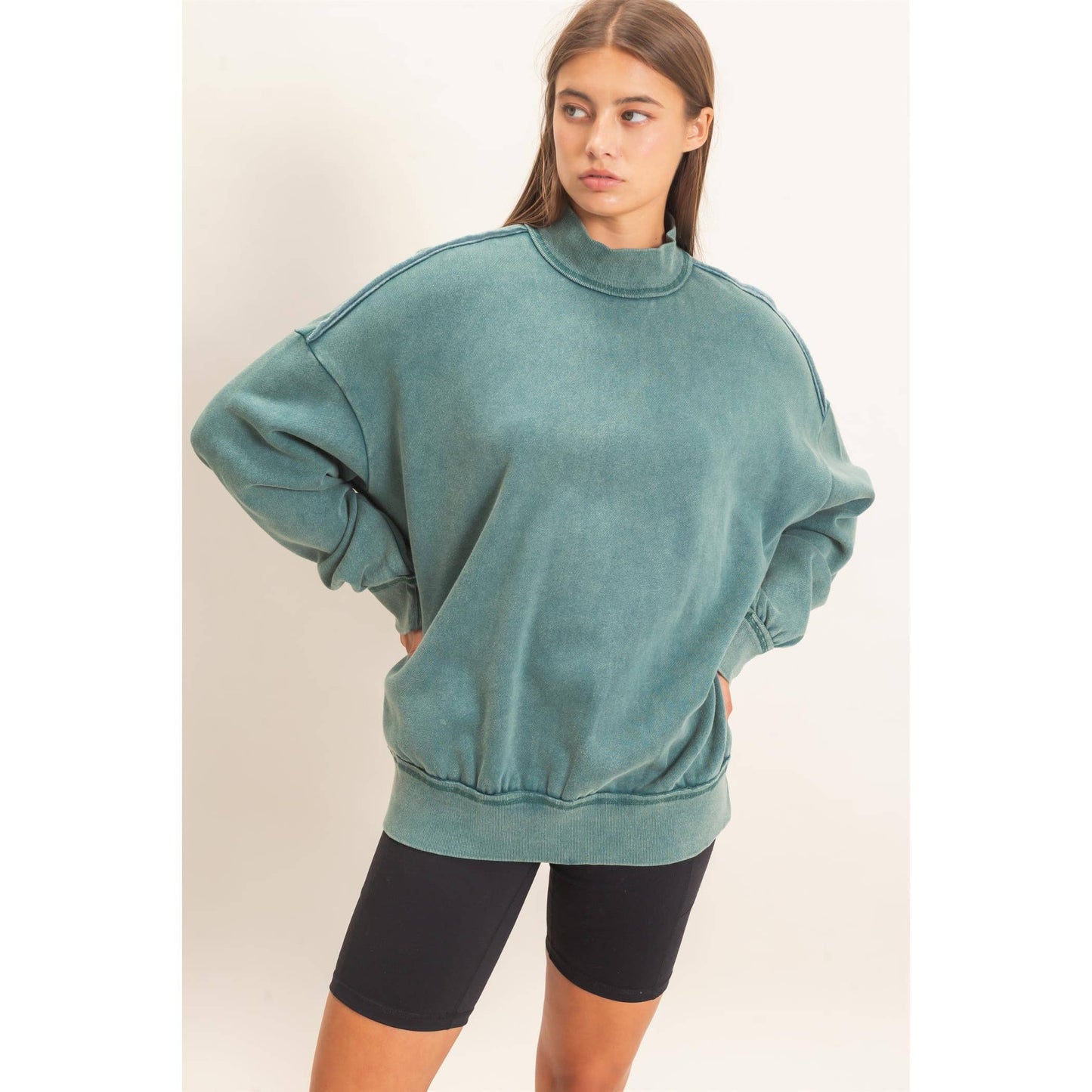 Acid Washed Mock Neck Sweatshirt