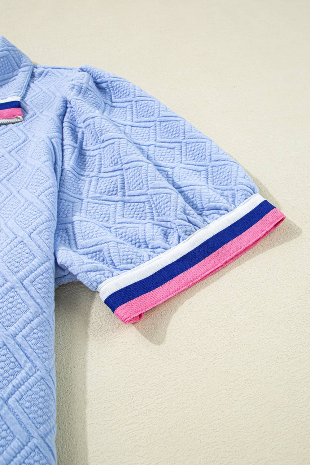 Striped Trim Zipped Stand Collar Puff Sleeve Dress