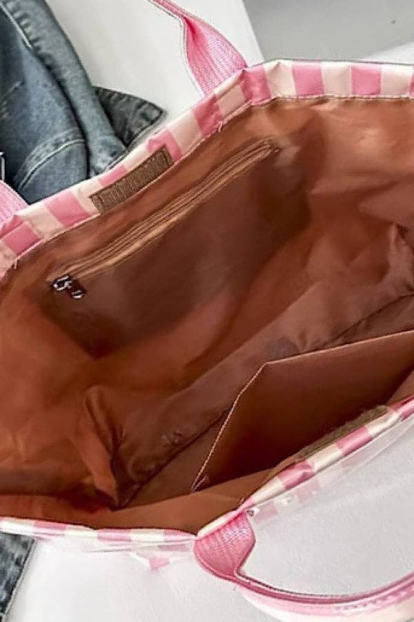 Pink and Tan Striped TOTE BAG