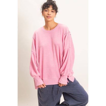 Oversized Raw Edge Crew Neck Sweatshirt