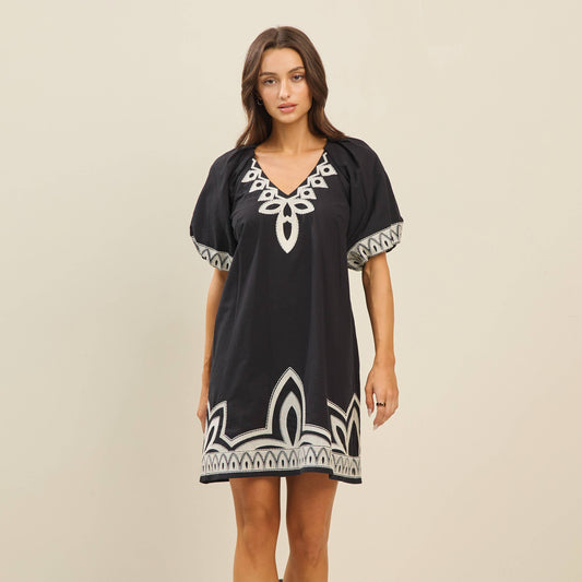 Embroidered Cotton Mini Dress