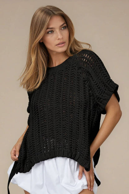Chunky Crochet Sweater With Side Ties