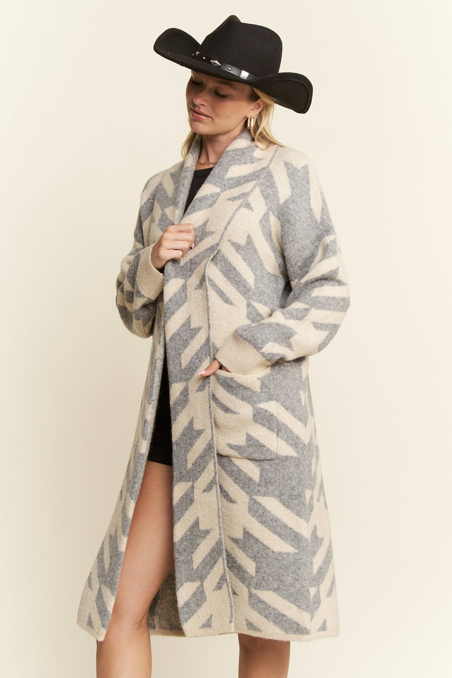Houndstooth Print Cardigan