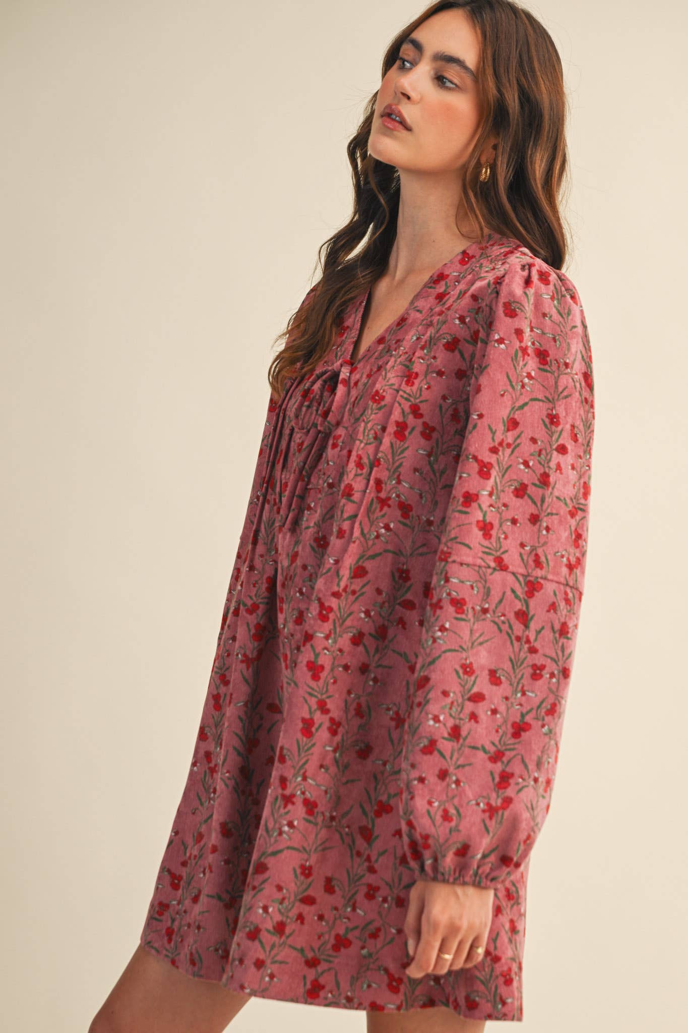 Floral Corduroy Mini Dress