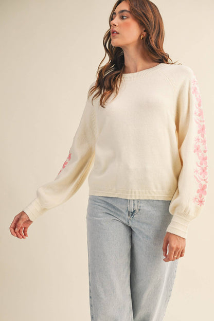 Floral Embroidered Sleeve Pullover