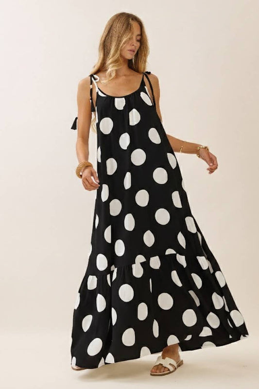 Polka Dot Tie-Strap Maxi Dress