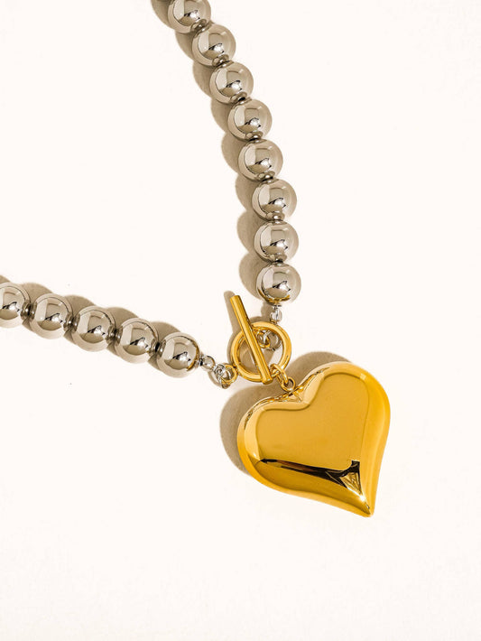 Raissa 18K Gold Non-Tarnish Two Tone Heart Necklace