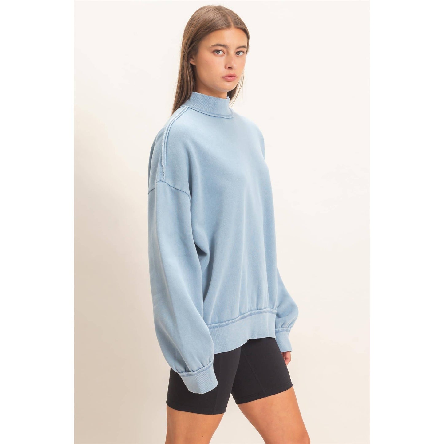 Acid Washed Mock Neck Sweatshirt