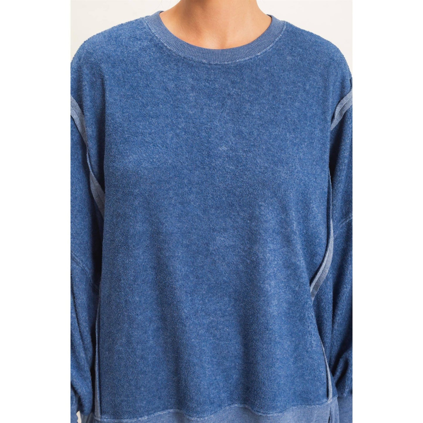 Oversized Raw Edge Crew Neck Sweatshirt