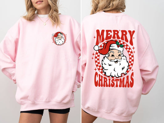 Retro Santa Checkered Merry Christmas Winter Xmas Sweatshirt