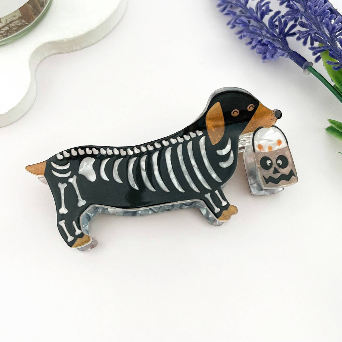 Halloween Mummy Ghost Skeleton Dachshund Hair Claw Clip