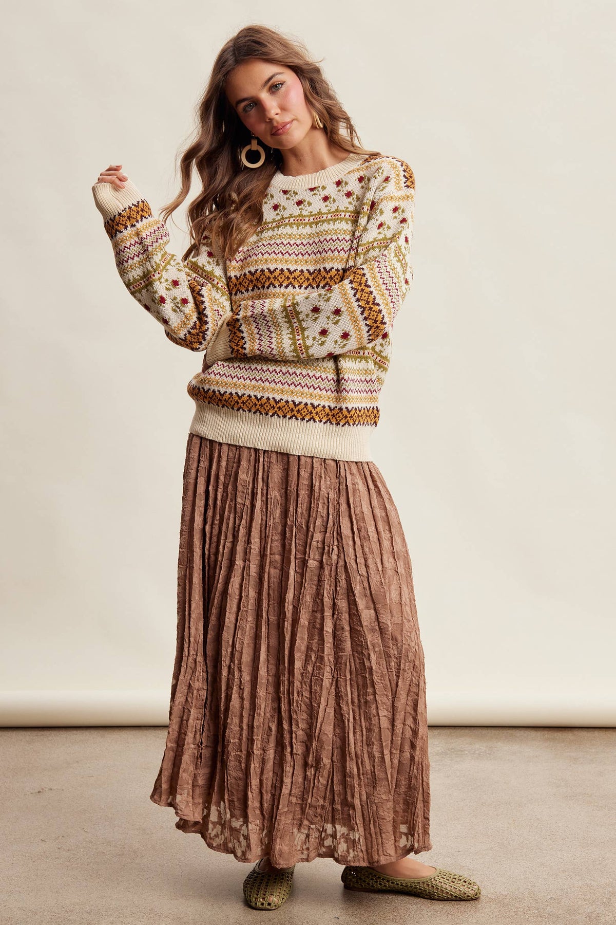 Fair Isle Floral Knit Sweater