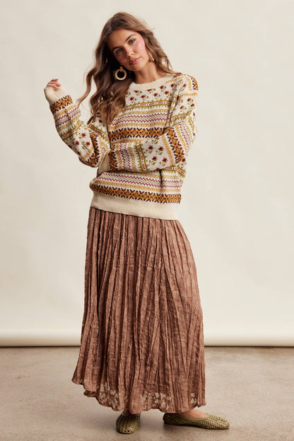 Fair Isle Floral Knit Sweater