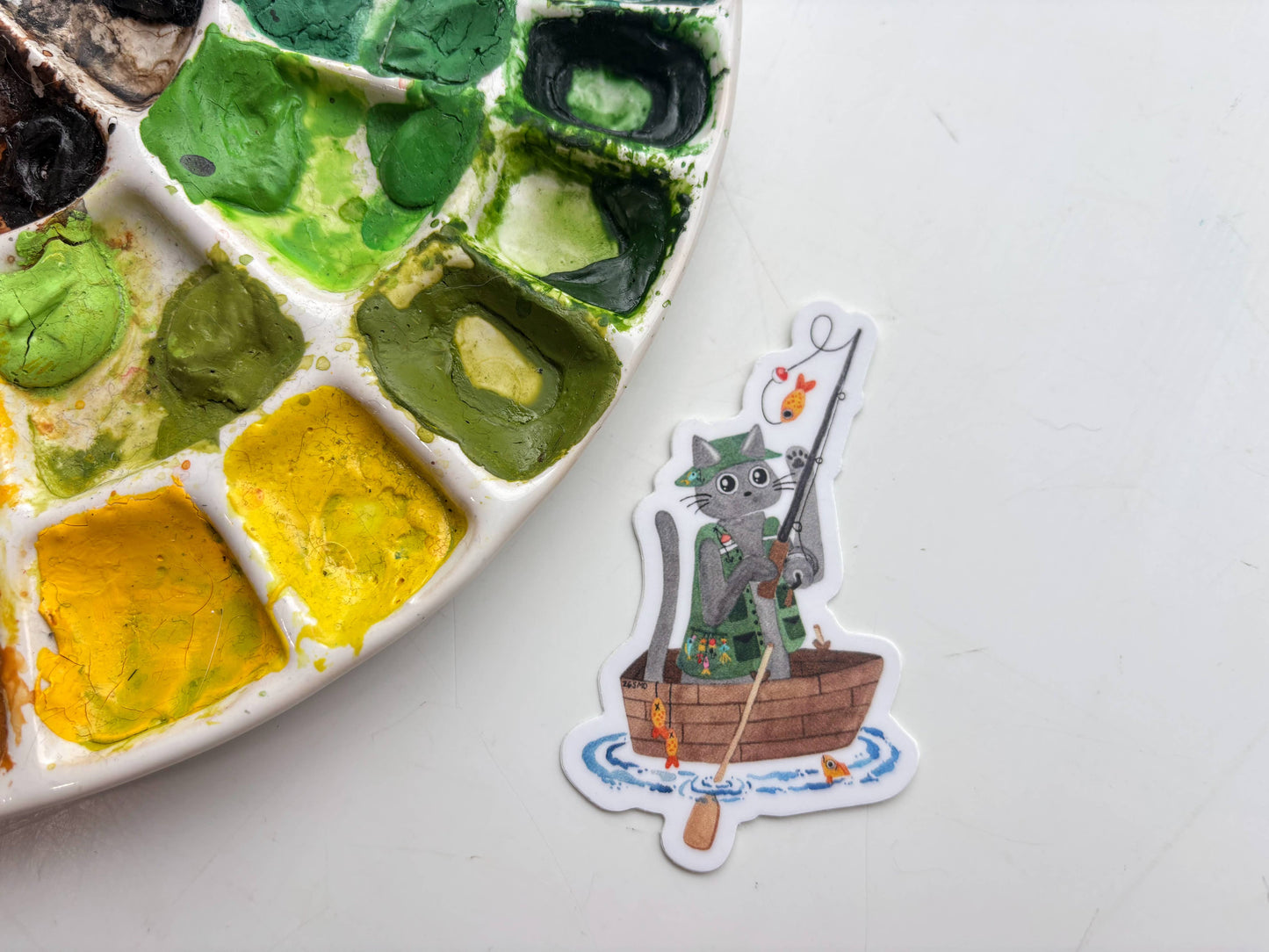 Cat Fisherman Vinyl Sticker - Outdoorsman Gift