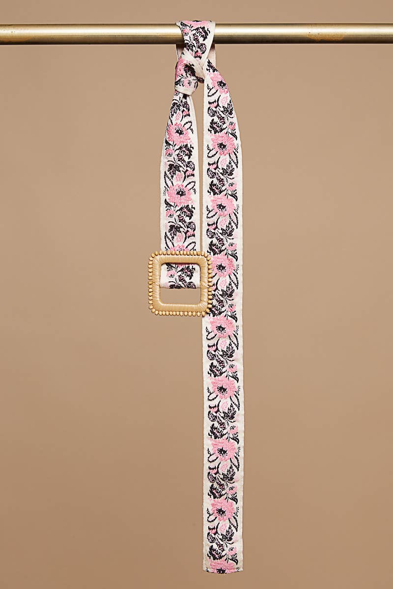 Pink Floral Print Buckle Belt