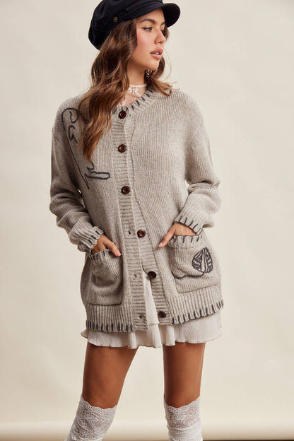 Whimsical Cat Knit Cardigan