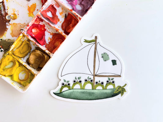 Frogs on a Pea Pod Boat Sticker