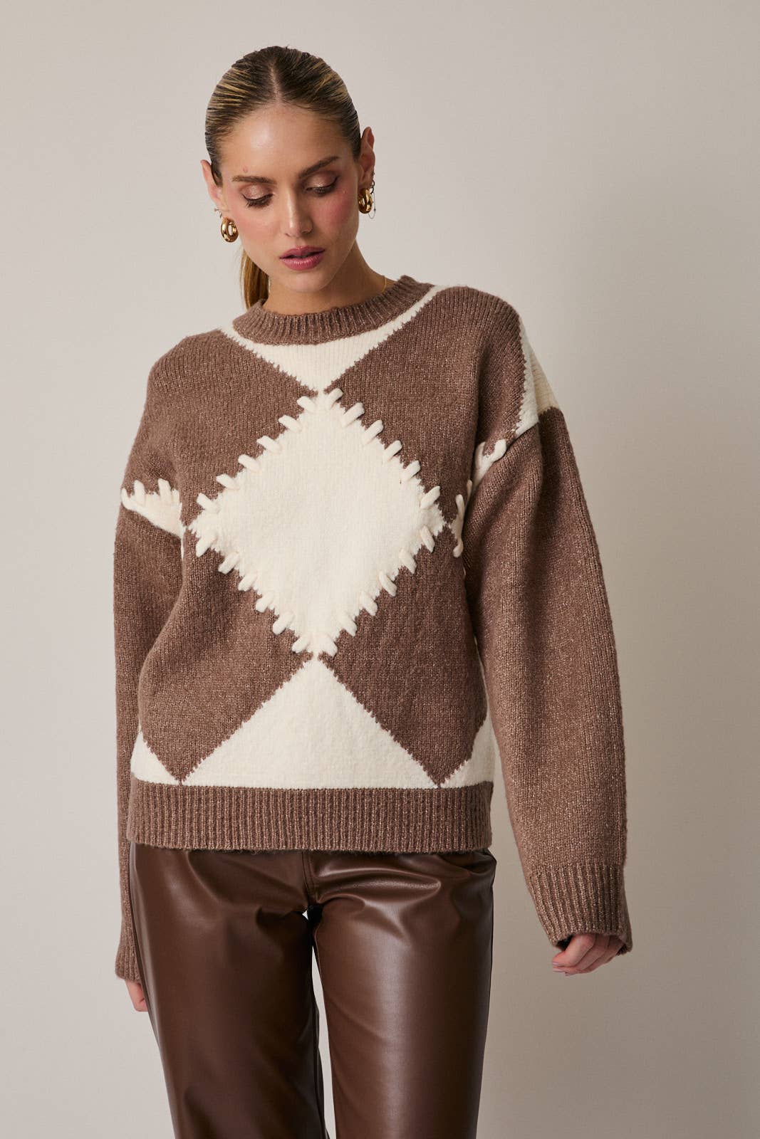 Round Neck Argyle Sweater