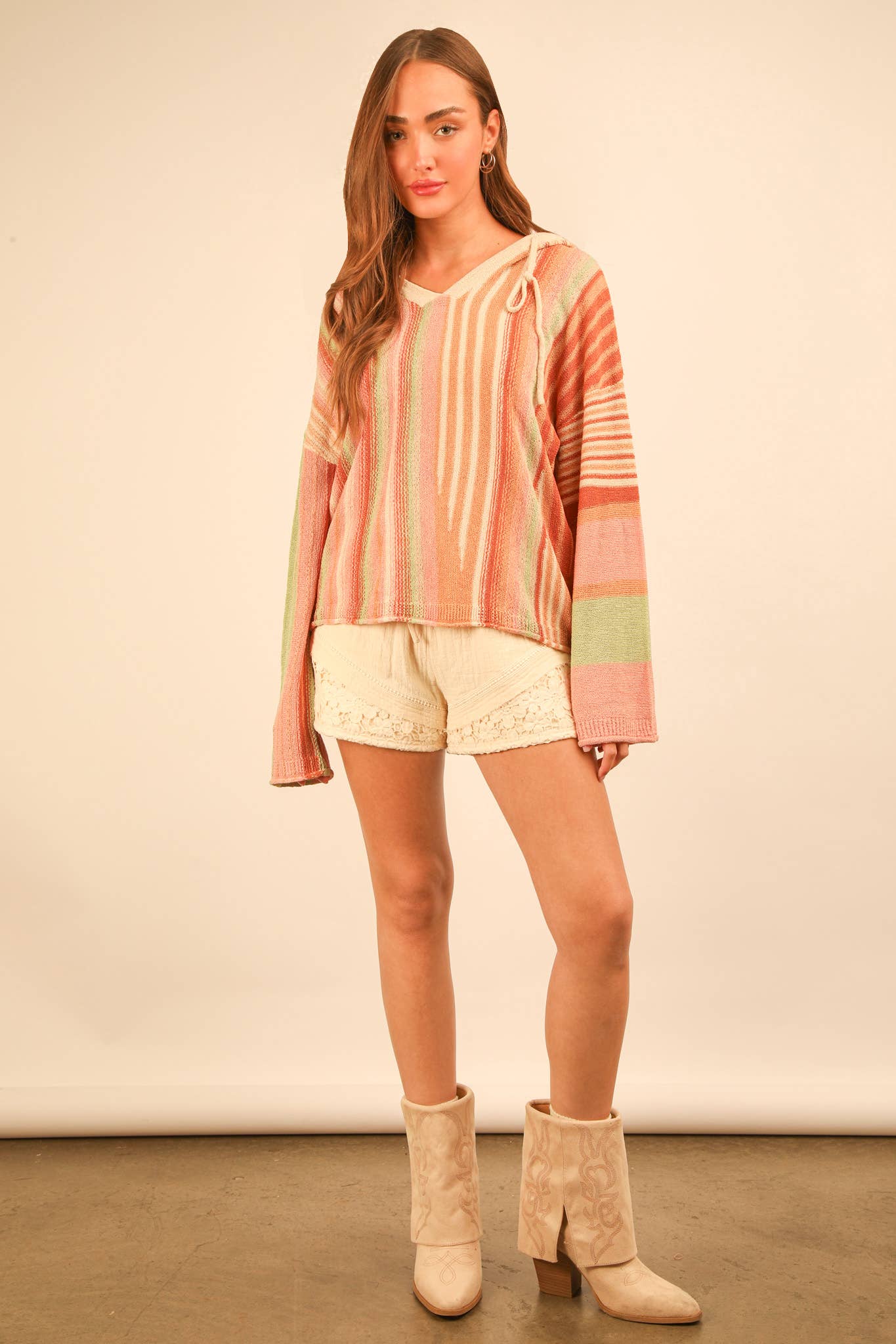 Multi Color Stripe Summer Knit Sweater Hoodie Top