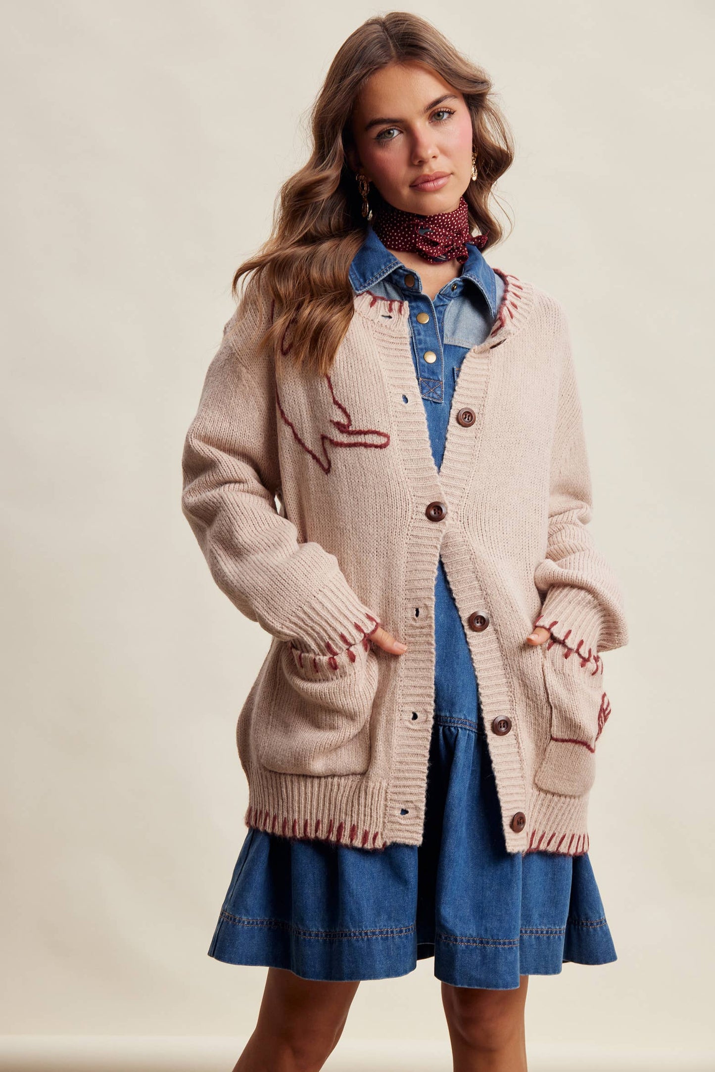 Whimsical Cat Knit Cardigan