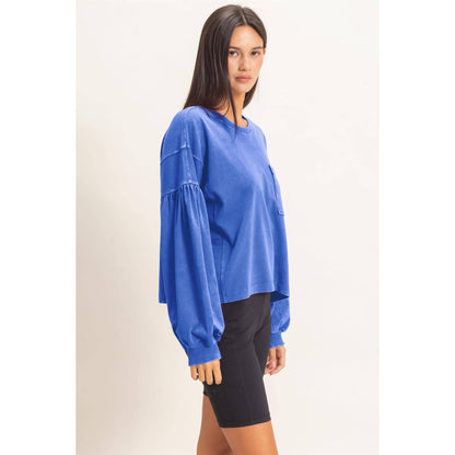 Mineral Wash Puff Long Sleeve Boxy Top