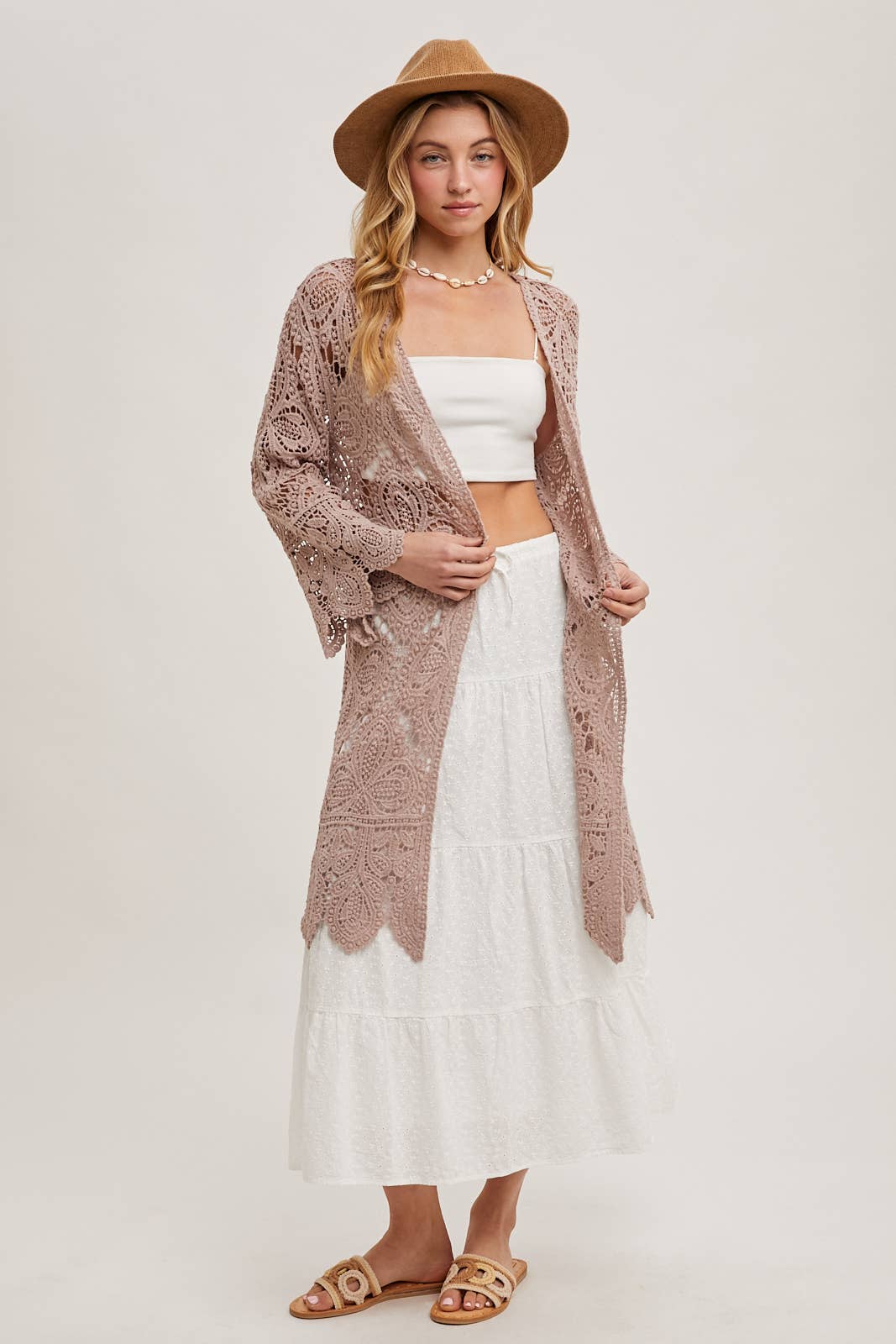 Crochet Open Front Bell Sleeve Cardigan