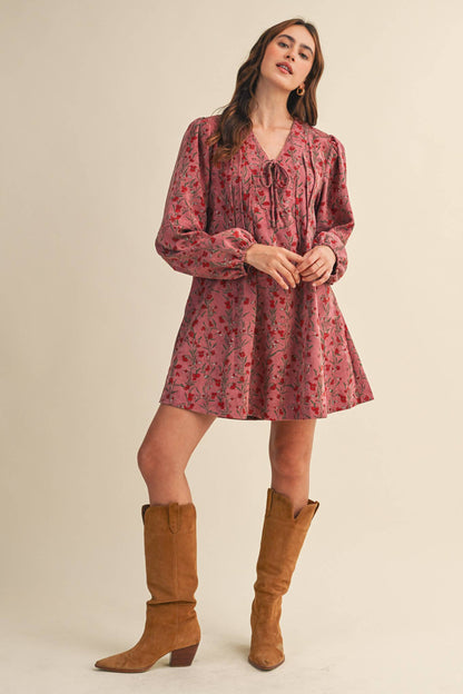 Floral Corduroy Mini Dress