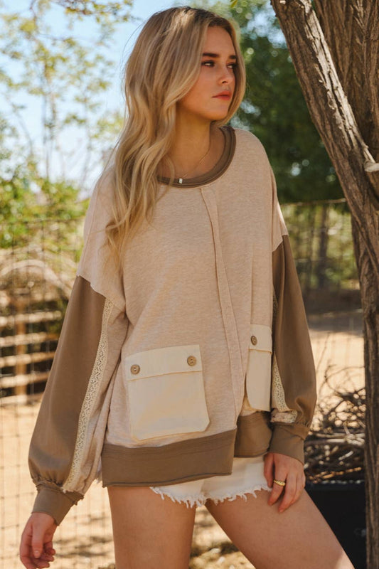 Oatmeal Color Block Sweatshirt