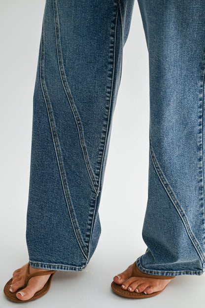 Asymmetric Seamed Straight Denim