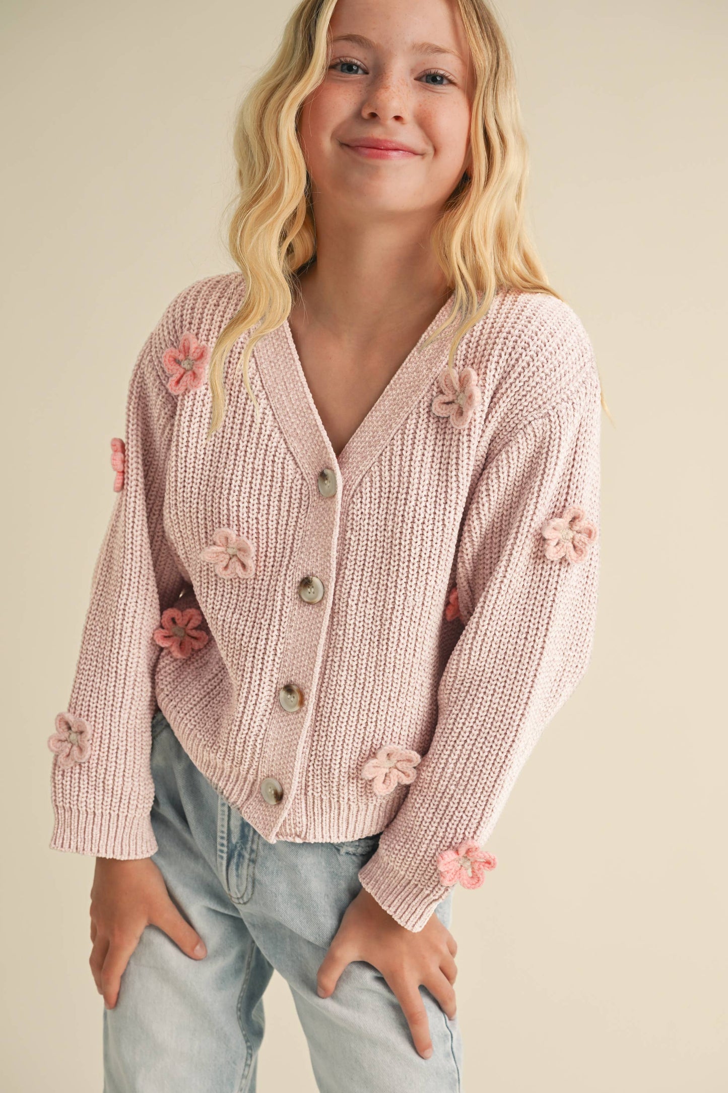 Tween Girls 3D Floral Cardigan