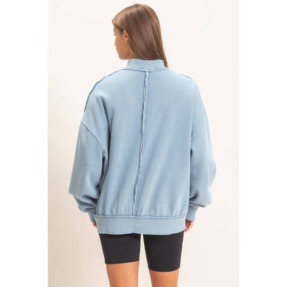 Acid Washed Mock Neck Sweatshirt