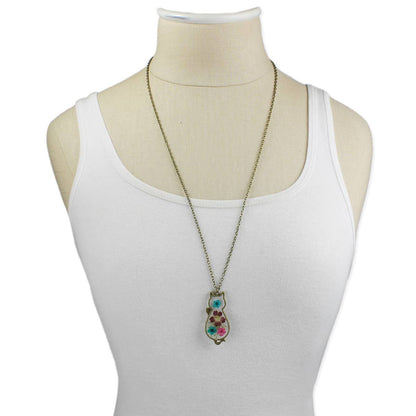 Vintage Floral Feline Dried Flower Cat Necklace