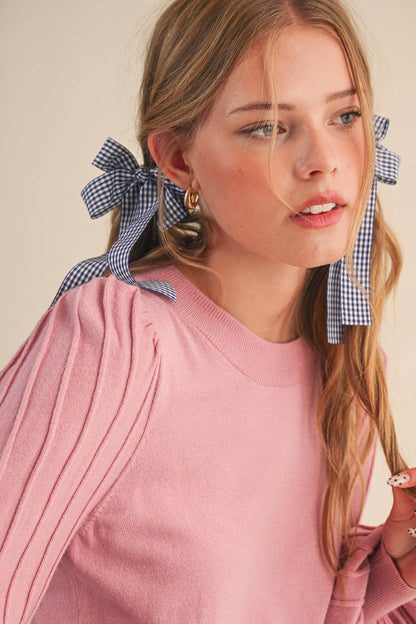 Striped Texture Puff Sleeve Sweater