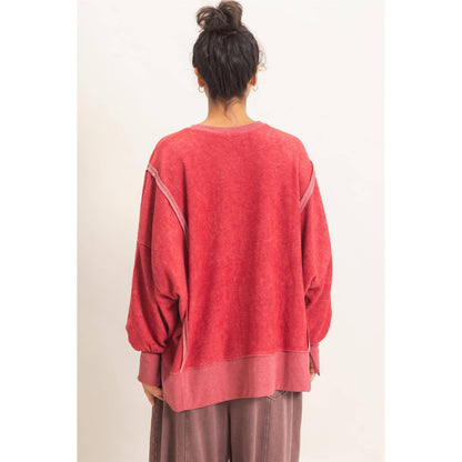 Oversized Raw Edge Crew Neck Sweatshirt