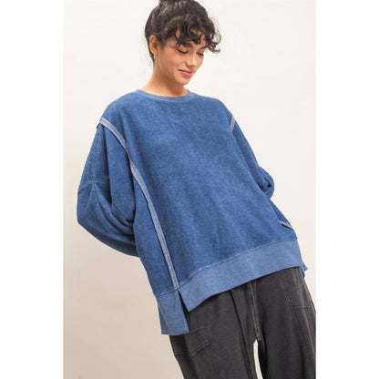 Oversized Raw Edge Crew Neck Sweatshirt