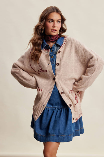 Whimsical Cat Knit Cardigan
